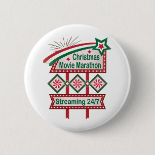 Christmas Movie Marathon Retro Marquee Festive Button