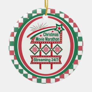Christmas Movie Marathon Retro Marquee Festive Ceramic Ornament