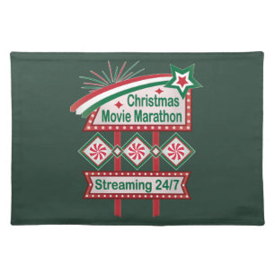 Christmas Movie Marathon Retro Marquee Festive Cloth Placemat