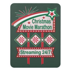 Christmas Movie Marathon Retro Marquee Festive Door Sign