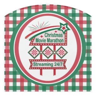 Christmas Movie Marathon Retro Marquee Festive Door Sign