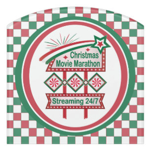 Christmas Movie Marathon Retro Marquee Festive Door Sign