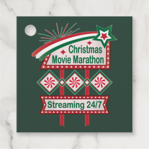 Christmas Movie Marathon Retro Marquee Festive Favor Tags