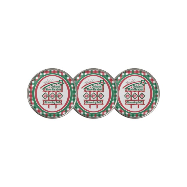 Christmas Movie Marathon Retro Marquee Festive Golf Ball Marker (3 Up)