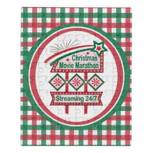 Christmas Movie Marathon Retro Marquee Festive Jigsaw Puzzle
