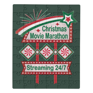 Christmas Movie Marathon Retro Marquee Festive Jigsaw Puzzle
