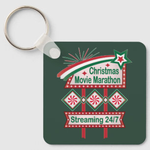 Christmas Movie Marathon Retro Marquee Festive Keychain