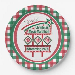 Christmas Movie Marathon Retro Marquee Festive Paper Plates