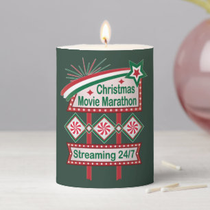 Christmas Movie Marathon Retro Marquee Festive Pillar Candle