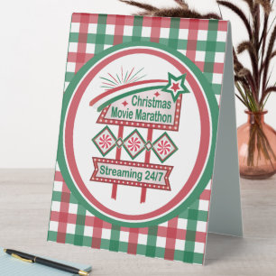 Christmas Movie Marathon Retro Marquee Festive Table Tent