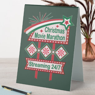 Christmas Movie Marathon Retro Marquee Festive Table Tent
