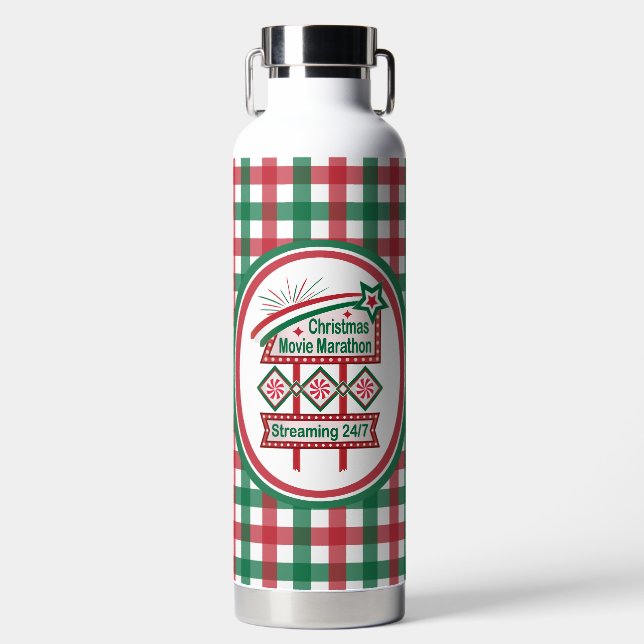 Christmas Movie Marathon Retro Marquee Festive Water Bottle (Front)