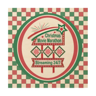 Christmas Movie Marathon Retro Marquee Festive Wood Wall Art