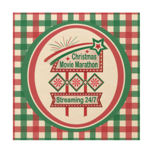 Christmas Movie Marathon Retro Marquee Festive Wood Wall Art