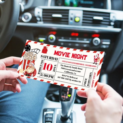 Christmas Movie Night Birthday Party ticket  Invi Invitation