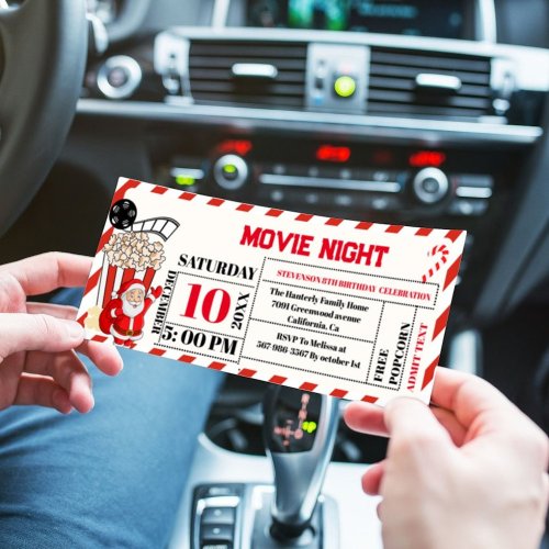  Christmas Movie Night Birthday Party ticket  Invitation