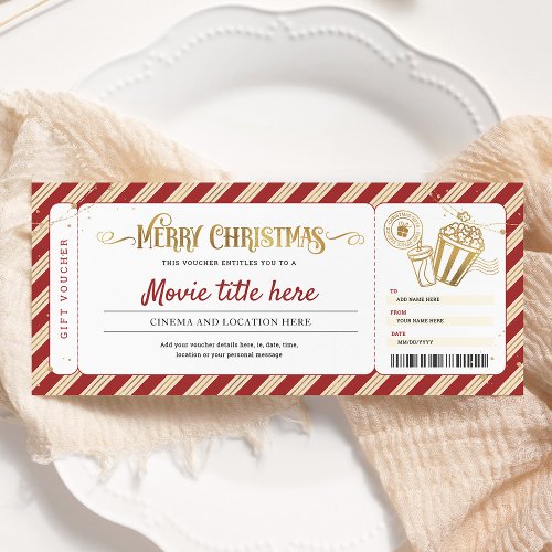 Christmas Movie Night Gift Ticket Voucher Invitation