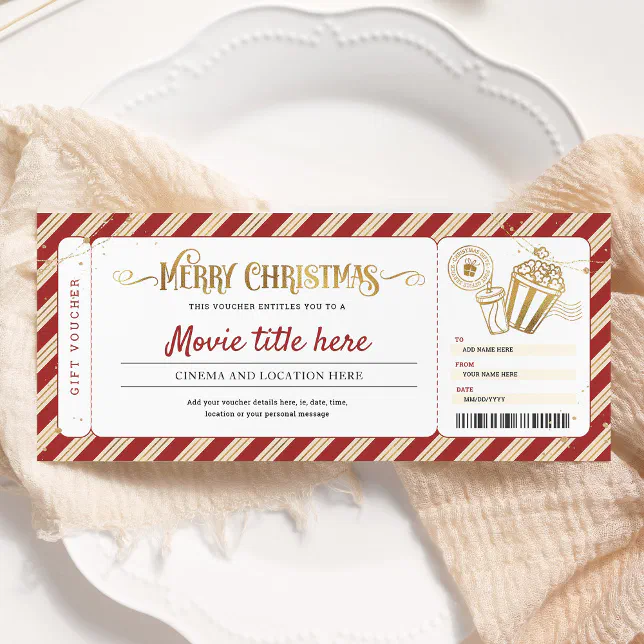 Christmas Movie Night Gift Ticket Voucher Invitation | Zazzle