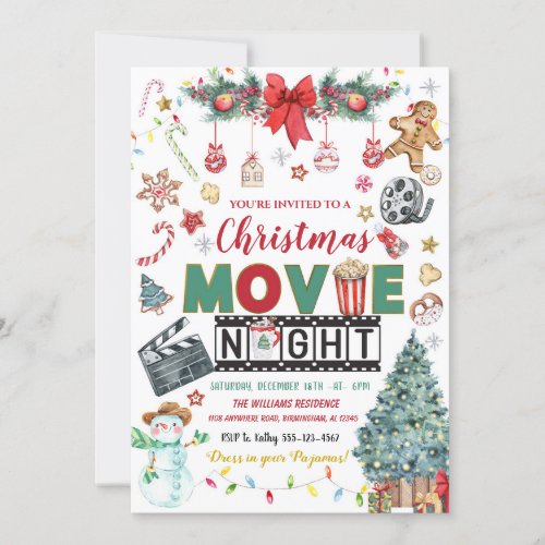 Christmas Movie Night Holiday Party Invitation