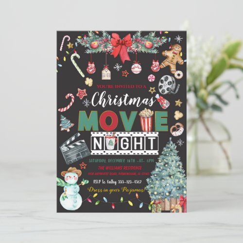 Christmas Movie Night Holiday Party Invitation