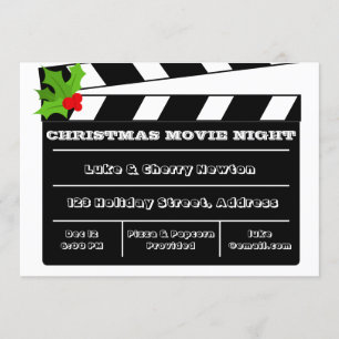 Christmas Movie Night Holly Clapboard Invitation