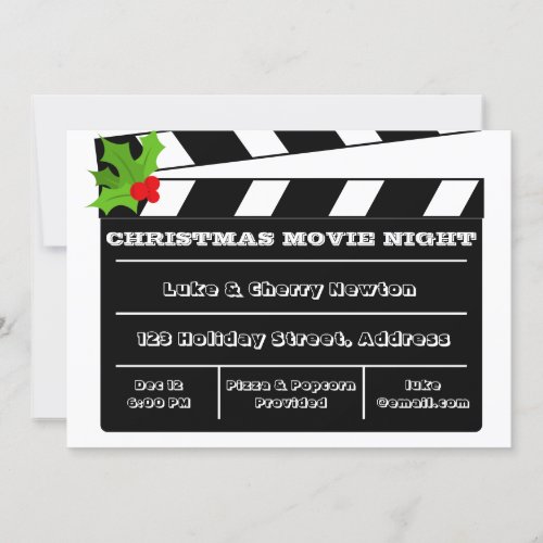 Christmas Movie Night Holly Clapboard Invitation