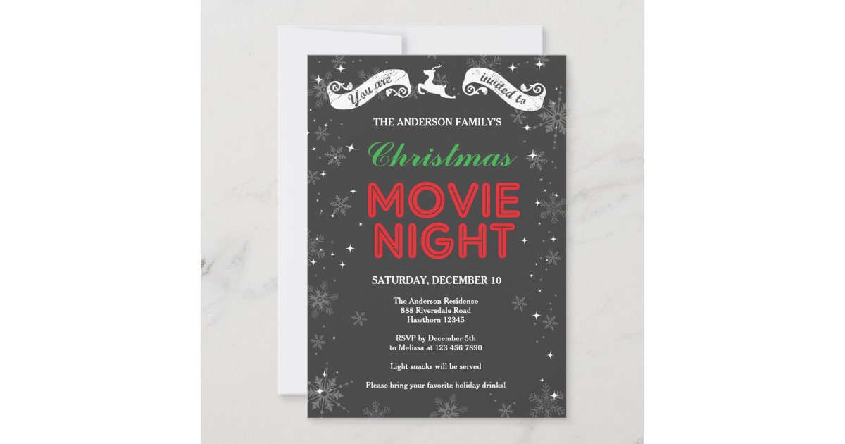 Christmas Movie Night Invitation, Christmas Movie Invitation | Zazzle