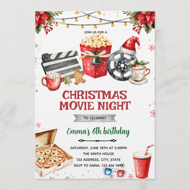 Christmas Movie Night party invitation (Front)