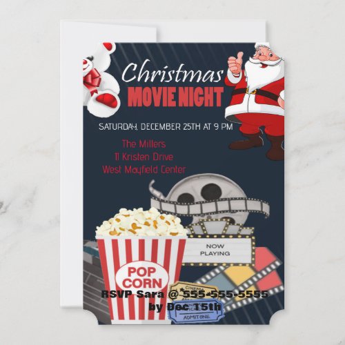 Christmas Movie Night Party Invitation