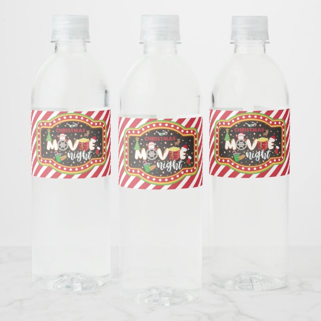 Christmas Movie Night Water Bottle Label (Bottles)