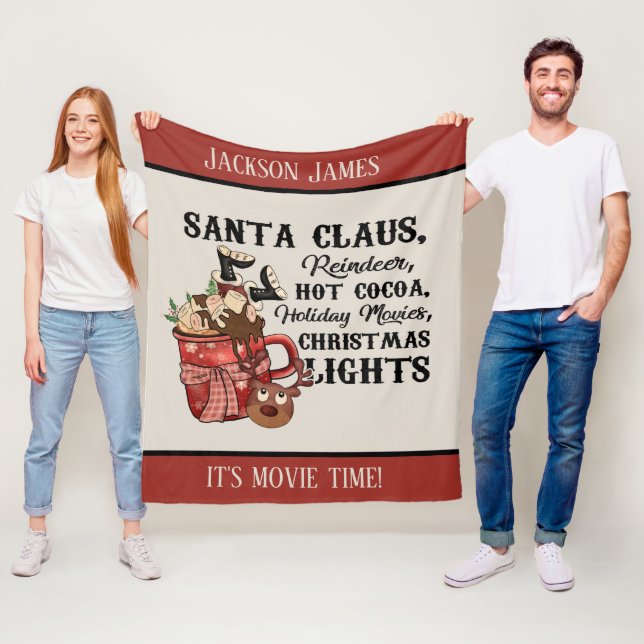 Christmas movie time add name Holiday Fleece Blanket (In Situ)