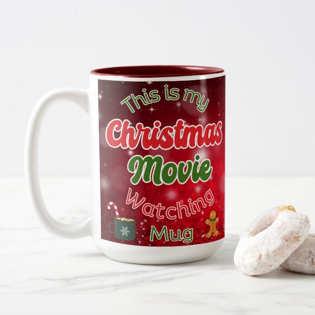 Christmas Movie Watching Mug, Christmas Mug (With Donut)