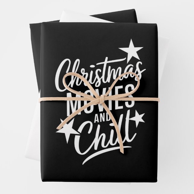 Christmas Movies And Chill Family Xmas Gift Wrapping Paper Sheets (In situ)