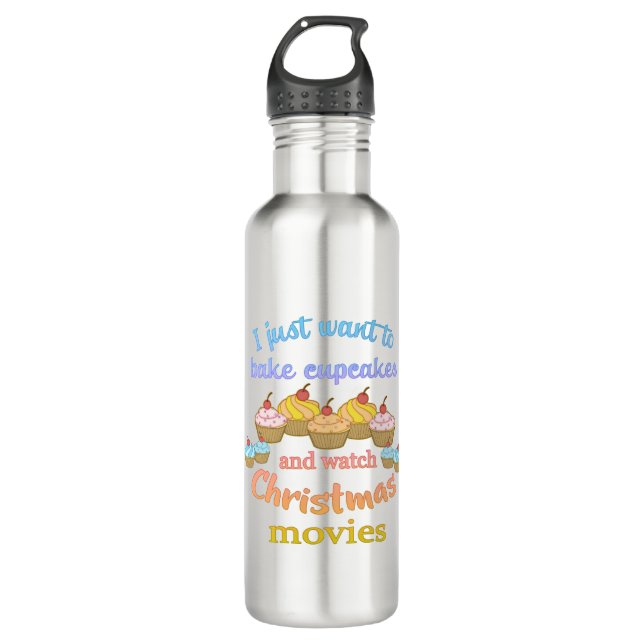 Christmas Movies and Cupcakes Stainless Steel Water Bottle (Front)