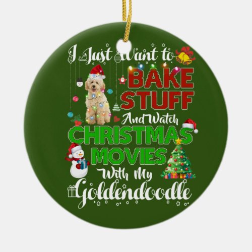 Christmas Movies With Goldendoodle Ceramic Ornament