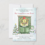 Christmas Moving Announcement<br><div class="desc">Tell your friends and family that you've moved to a new home with this Christmas themed moving announcement featuring a watercolor front door with Christmas tree and snowman. This design can also be used as a housewarming invitation!</div>