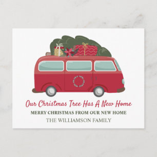 Christmas Moving Announcement Camper & Tree Postcard