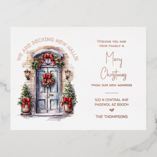 Christmas Moving Announcement Rose Gold Postcard (Front)