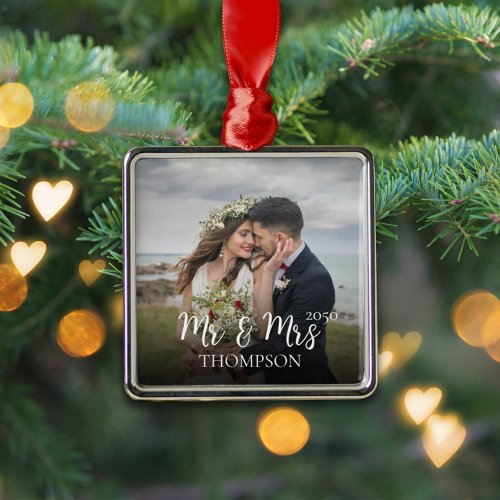 Christmas Mr and Mrs Elegant Photo Metal Design  Ornament