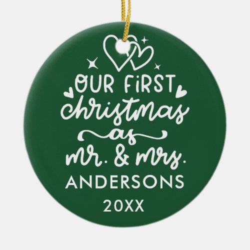 Christmas Mr And Mrs Newlywed First Married Ceramic Ornament