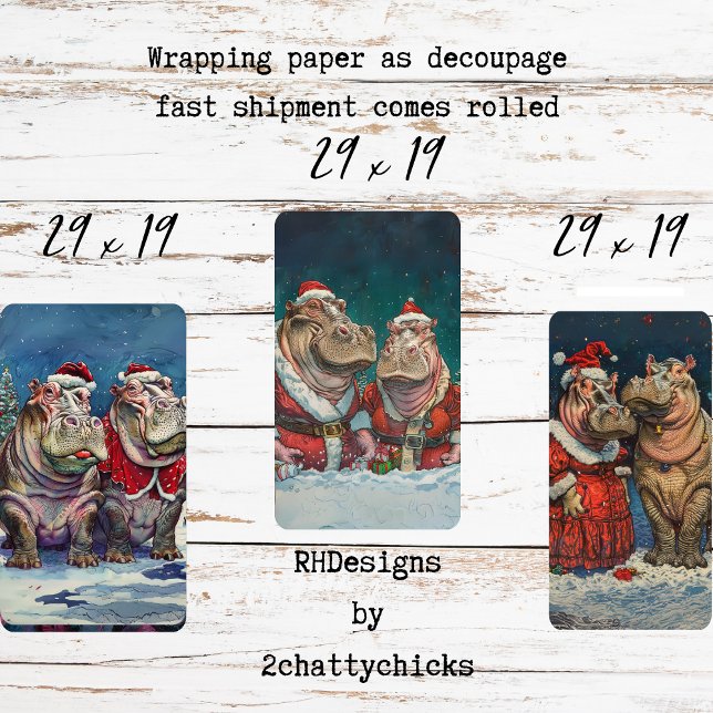 Christmas Mr. & Mrs. Hippo Decoupage  Wrapping Paper Sheets (Creator Uploaded)