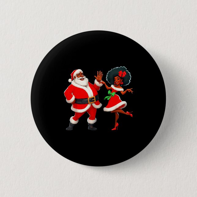 Christmas Mr Santa Mrs Claus Dancing African Ameri Button (Front)