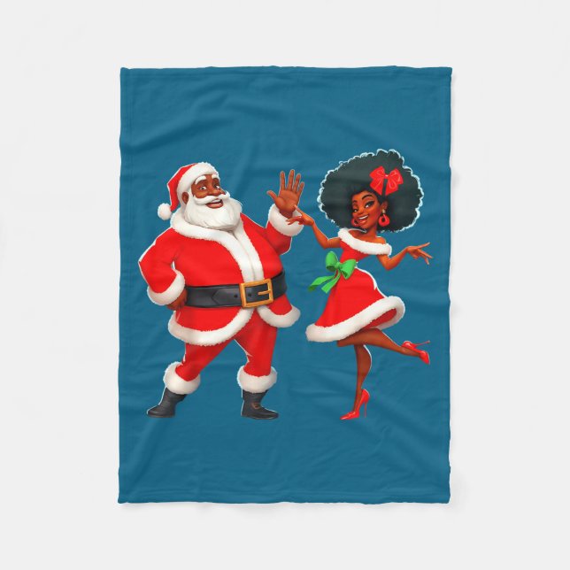 Christmas Mr Santa Mrs Claus Dancing African Ameri Fleece Blanket (Front)