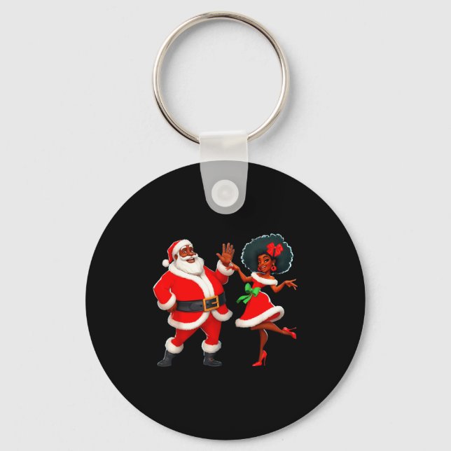 Christmas Mr Santa Mrs Claus Dancing African Ameri Keychain (Front)