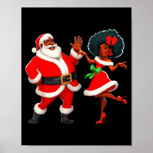 Christmas Mr Santa Mrs Claus Dancing African Ameri Poster