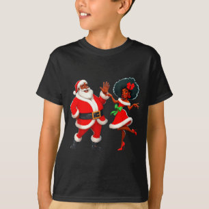 Christmas Mr Santa Mrs Claus Dancing African Ameri T-Shirt