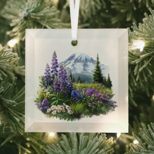 Christmas Mt. Rainier Glass Ornament