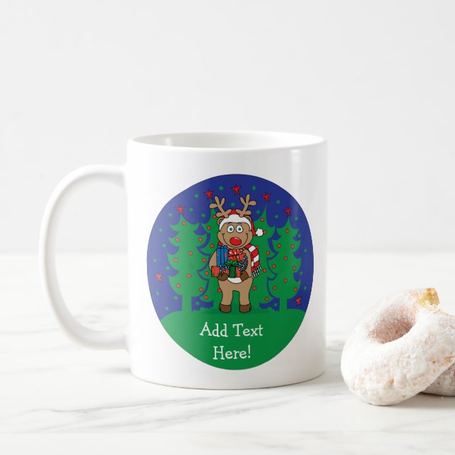 Christmas Mug 11 oz. Reindeer Gifts Personalize (With Donut)