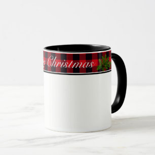 Christmas Mug Buffalo Plaid and Evergreen