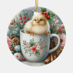 Christmas Mug Chicken Ceramic Ornament